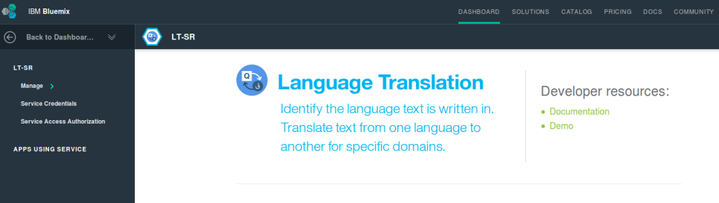 IBM Watson Language Translation - Bluemix service