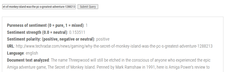The Secret of Monkey Island Sentiment Review Result