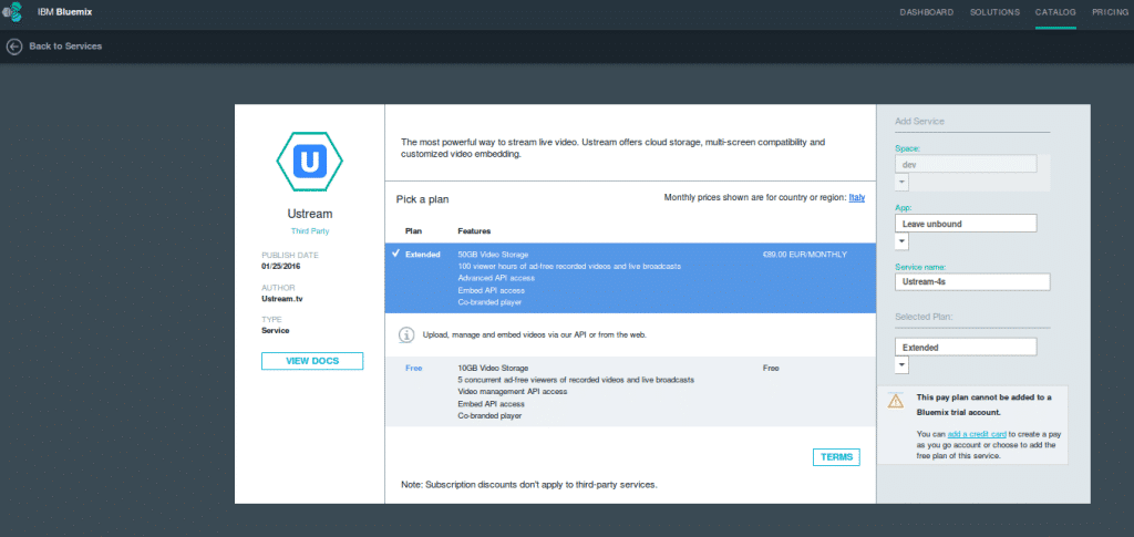 Ustream in Bluemix