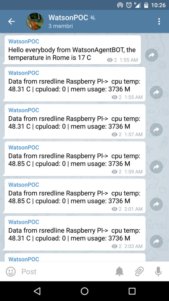 Raspberry IoT data sent to a Telegram channel