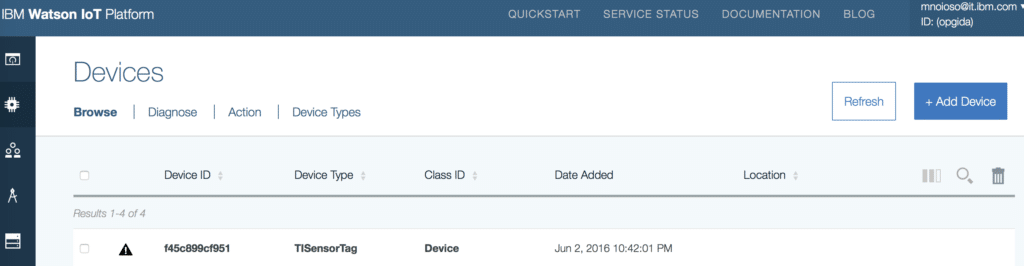 Connect Sensor Tag to Watson IoT platform using a MacBook as gateway